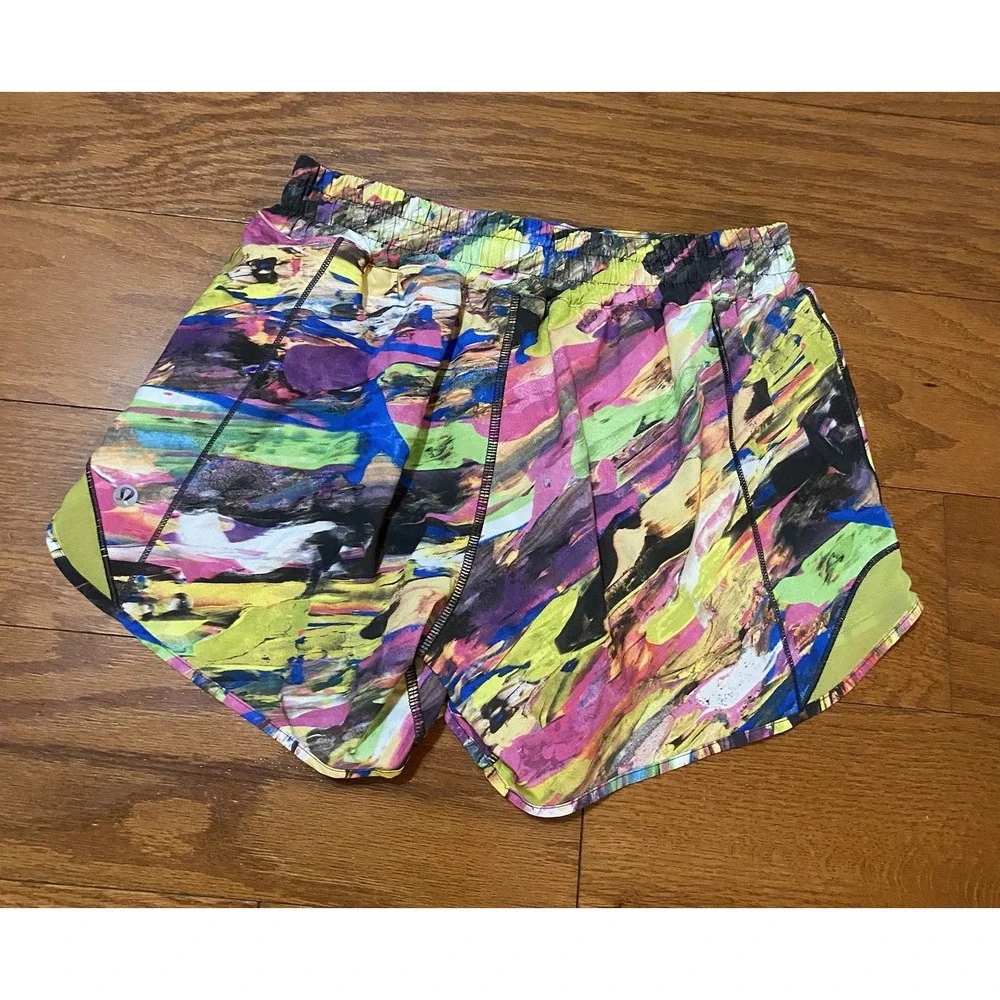 Lululemon Mylticolor Lined Running Shorts Size 6 Tall Athletic 4